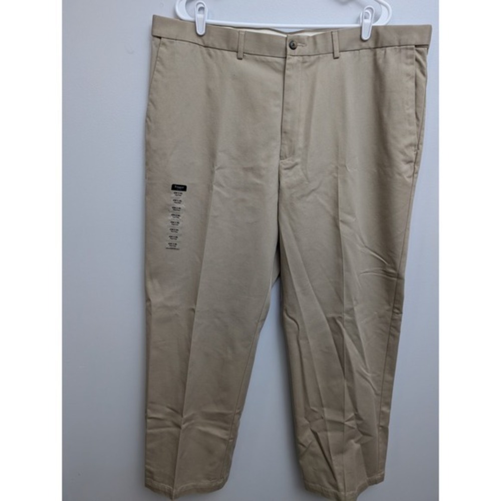 X3 Haggar  42x30 Stretch Expandable Waistband Flat Front Pants Khaki Tan